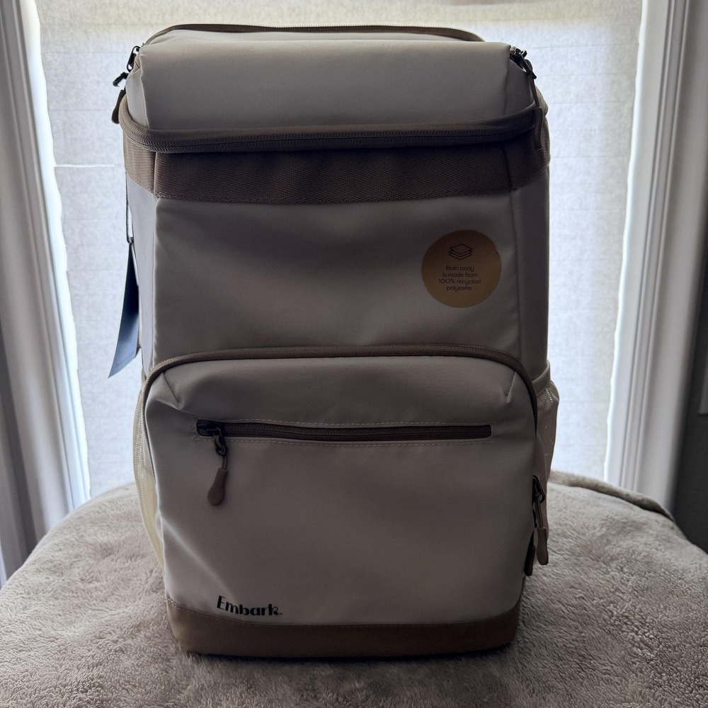Embark Backpack Insulated Cooler Beige 24 Cans 18"x12"x8" Camping Hiking Outdoor